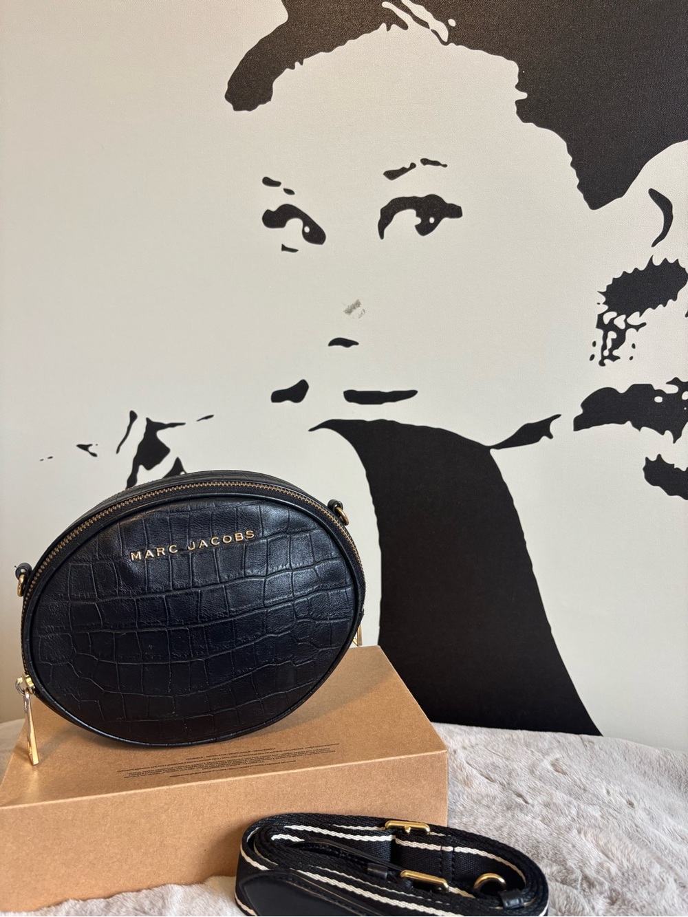 Marc Jacobs Black Croc-Embossed Oval Crossbody with Gold Hardware